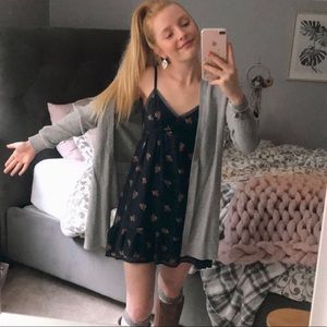 Navy blue floral baby doll spaghetti strap dress